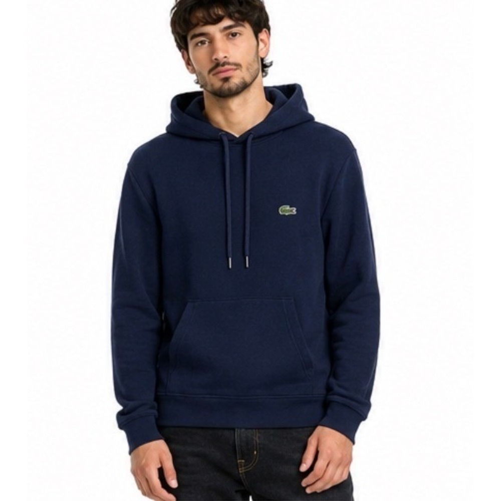Lacoste Hoodie Mens Size S Small Navy Blue EUC Classic Fit Cotton Blend Logo - Picture 2 of 8